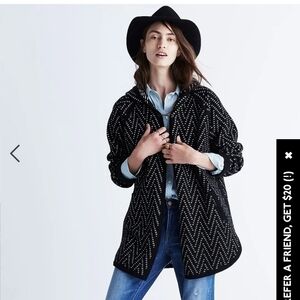 MADEWELL Hooded Herringbone Cardigan Sweater in Black, sz XS